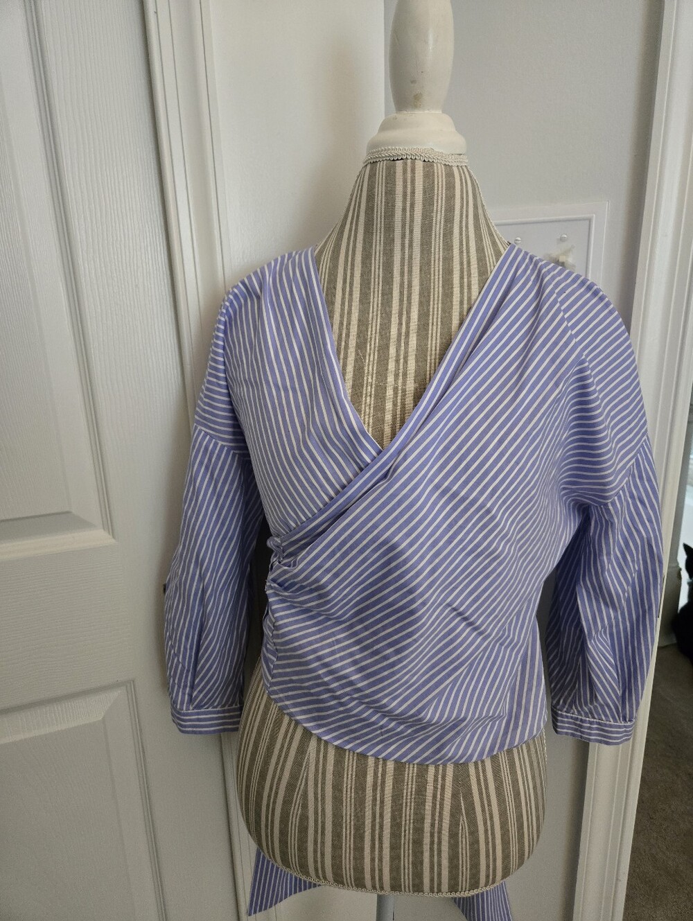 Zara Blue and White Striped Wrap Top